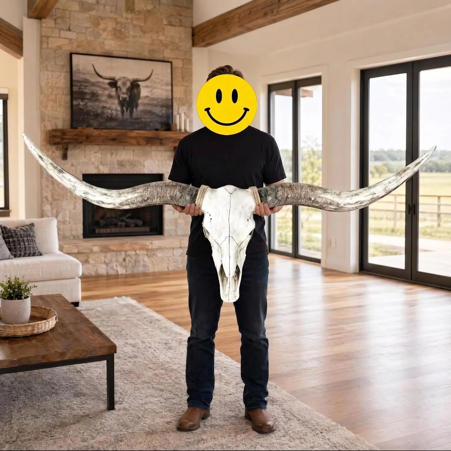 70-Inch Longhorn Skull Head Wall Decor, Cow Skull Wall Mount with Long Horns, Cow Horns, and Bull Horns, Rustic Western Bull Horns Wall Decor