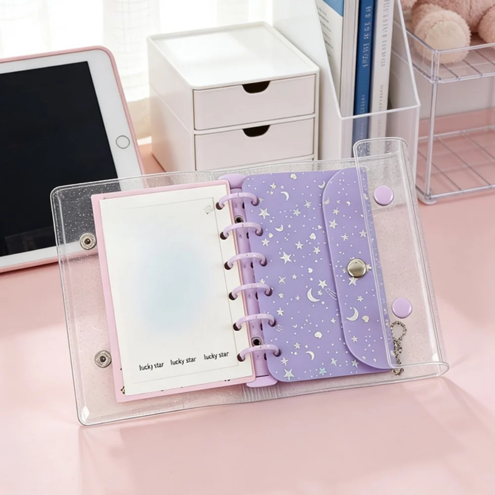 

A7 Budget Binder Cover Clear Glitter PVC Binder Refillable Notebook for Photos Pictures Albums Organizer Planner Folder