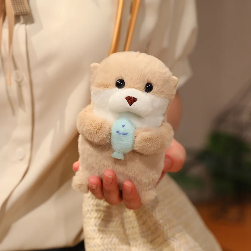 11cm Charming Otter Fish Plush Toys Keyrings Hanging Pendant Props for School Bag Key Wallet Doll Stuffed Toy Kid Birthday Gifts