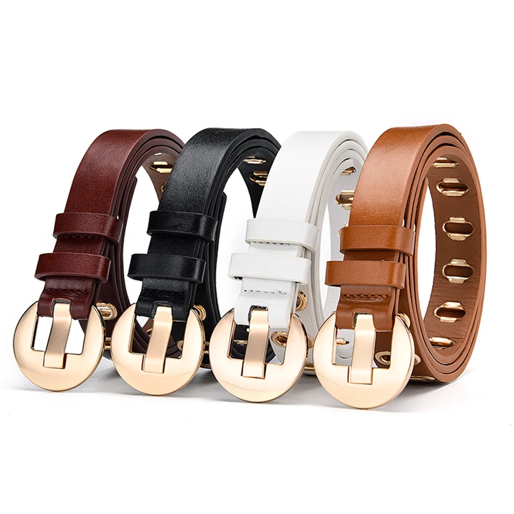 Women's Goth Belts Hollow-out Round Metal Buckle Fashion PU Leather Gothic Punk Black Khaki White Brown Belt Cinto Feminino