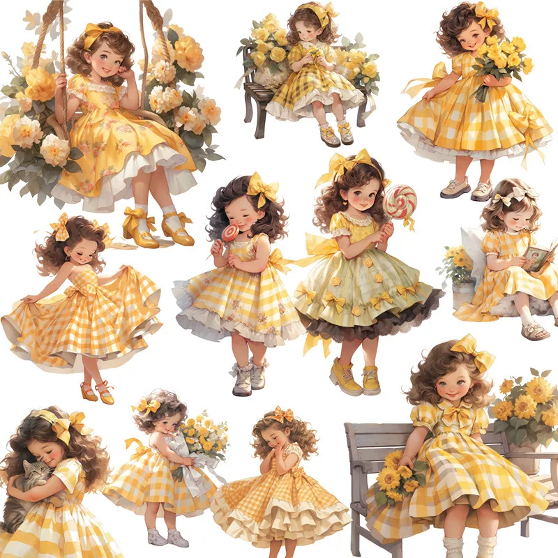 20Pcs/Pack Cute Yellow Dress Little Girl Sticker DIY Craft Scrapbooking Album Junk Journal Decorative Stickers