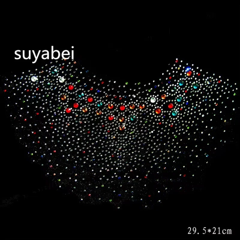 

Mulitcolor neckline hot fix rhinestone applique iron on applique patches iron on rhinestone transfer for shirt bag