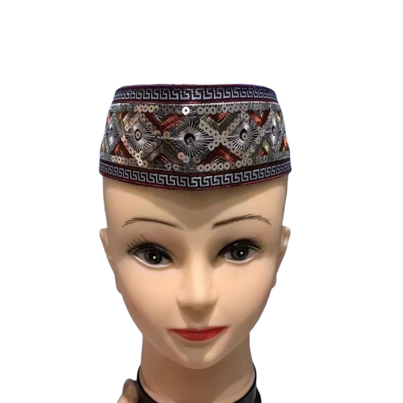 Freeshipping Malaysian Boat Caps For Men Muslim Prayer Hat Kufi Kippah Islamic Sequin Saudi Arabia Turban Headwraps Embroidery