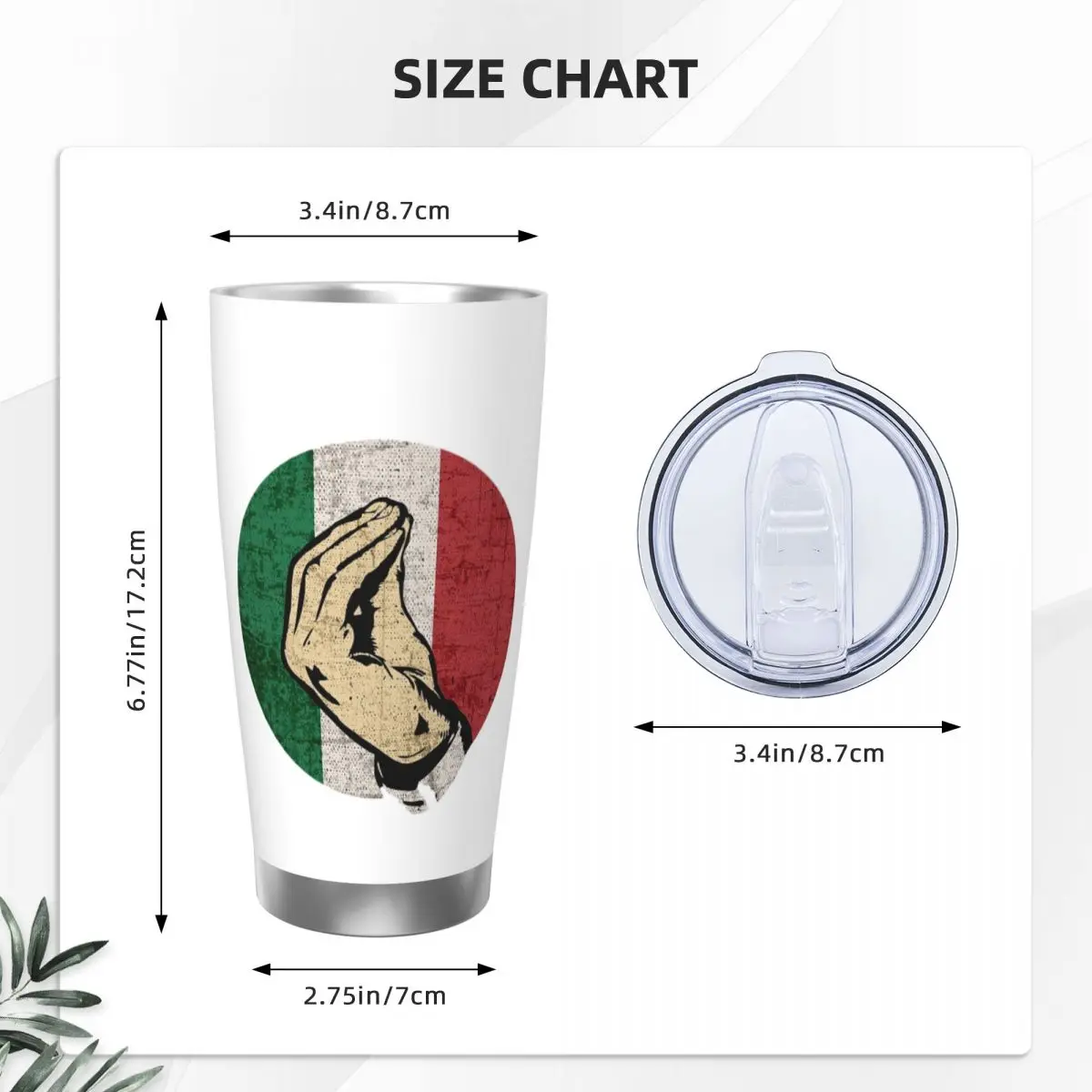 Italian Hand Gesture Sing Language Stainless Steel Tumbler Vacuum Insulated Mug Thermal Cold Bottle Straw With Lid 20oz