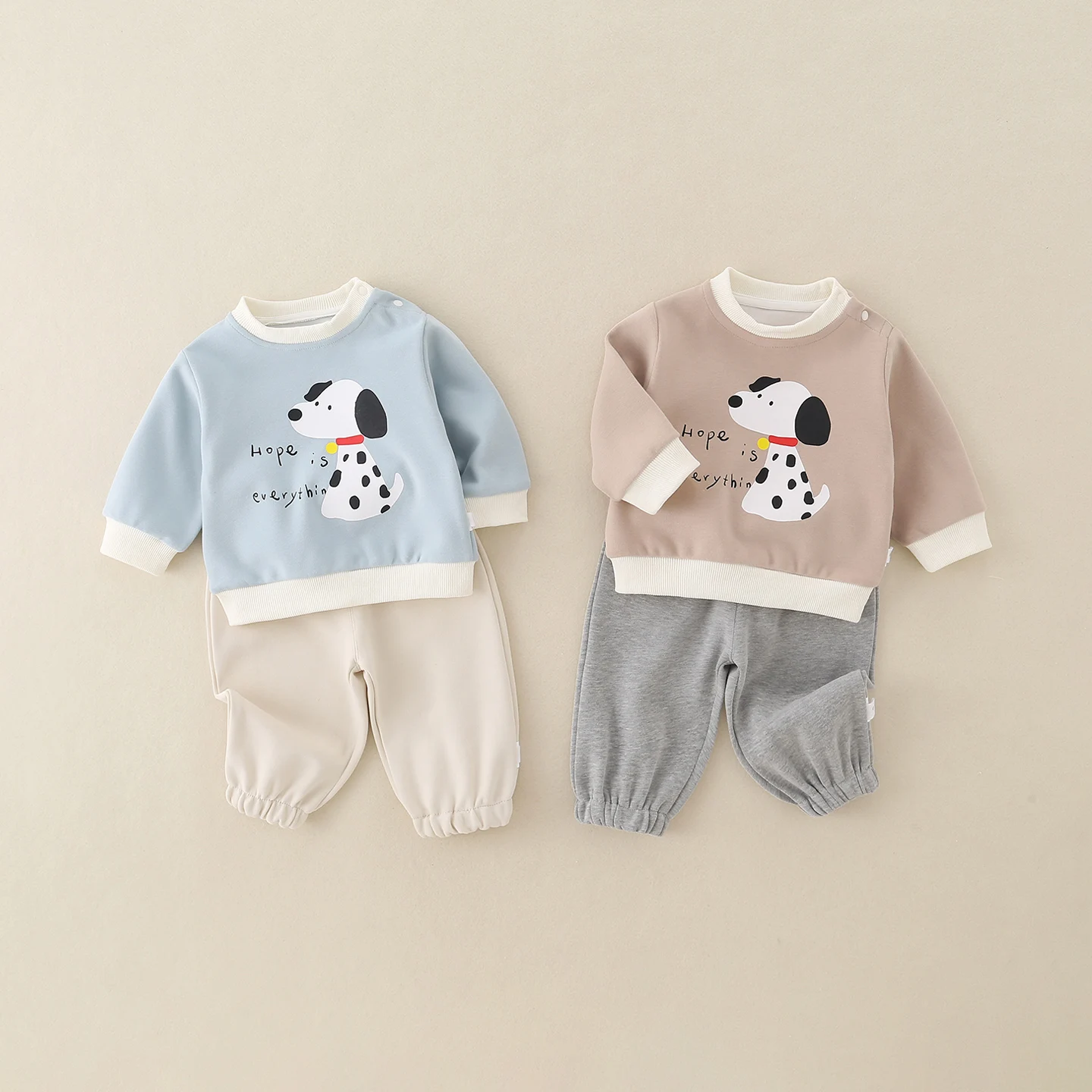 

Spring New Style Children's Fashionable Cute Boys Girls Outfit Cartoon Poodle Doggie Themed Two-Piece Set Breathable Cotton L...