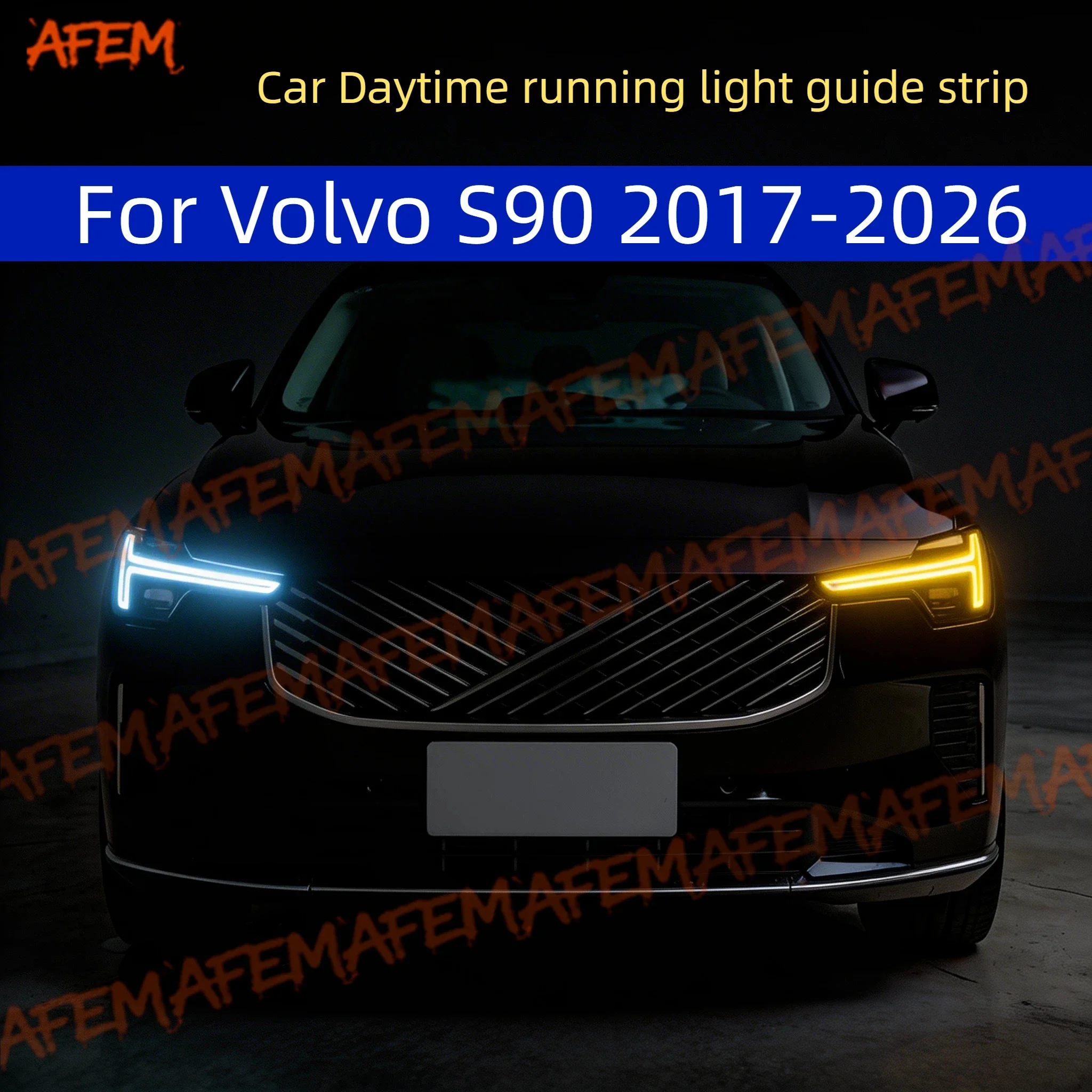 2pcs Car DRL Daytime Running Light Start Scan Style Sequential Flowing Turn Signal Light Ultra-Thin LED For Volvo S90 2017-2026