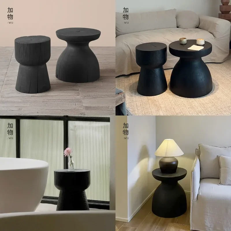 For Sanfeng Solid Wood Black Special Shaped Coffee Table Log Carbonized Tree Stump Hourglass Edge Table for Homestay