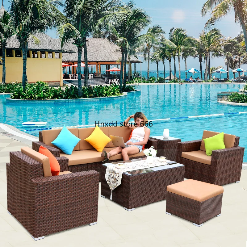 Outdoor sofa courtyard villa rattan furniture sun protection and waterproof combination