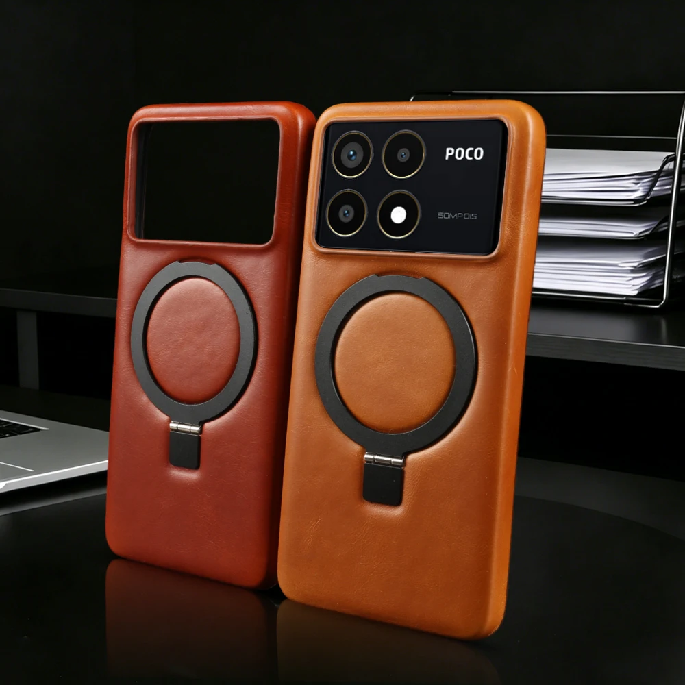 

Magnetic Bracket Ring Genuine Leather Case For Xiaomi Poco X8 Pro Max X6 X7 F6 Pro M4 Pro X5 POCO X3 Pro NFC Phone Case Cover