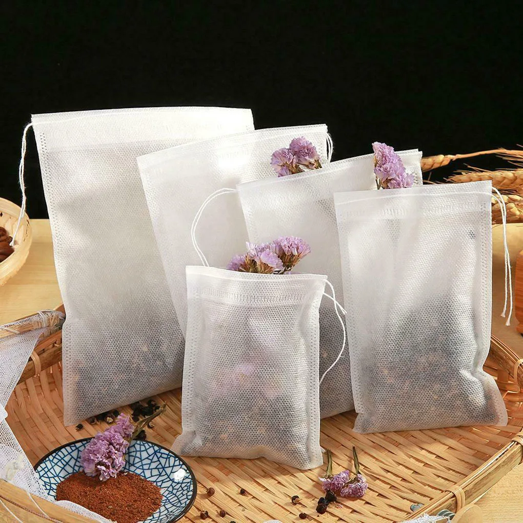 100pcs Food Grade Non-woven Fabric Tea Bags Tea Filter Bags for Spice Tea Infuser with String Heal Seal Spice Filters Teabags