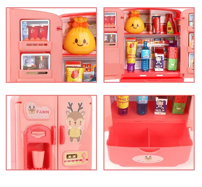 Kids Toy Fridge Mini Double Door Refrigerator Baby Toys Furniture Simulation Pretend Play Kitchen Toys Accessories Role Play