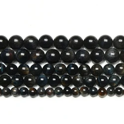 Natural B Quality Dark Blue Color Tiger Eye Agate Stone Round Loose Beads 15