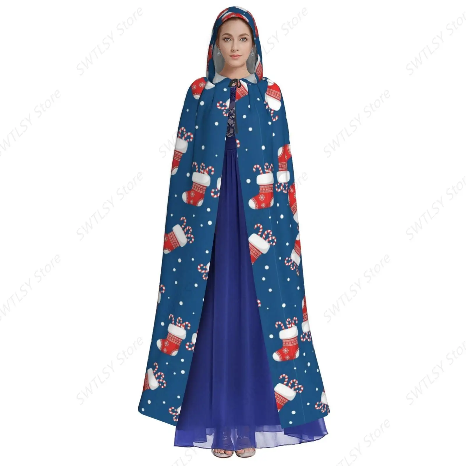 Christmas Socks And Candy Women Men Full Length Hoodie Dress Cloak for Halloween Christmas, Mysterious Goth Vampire Outfit