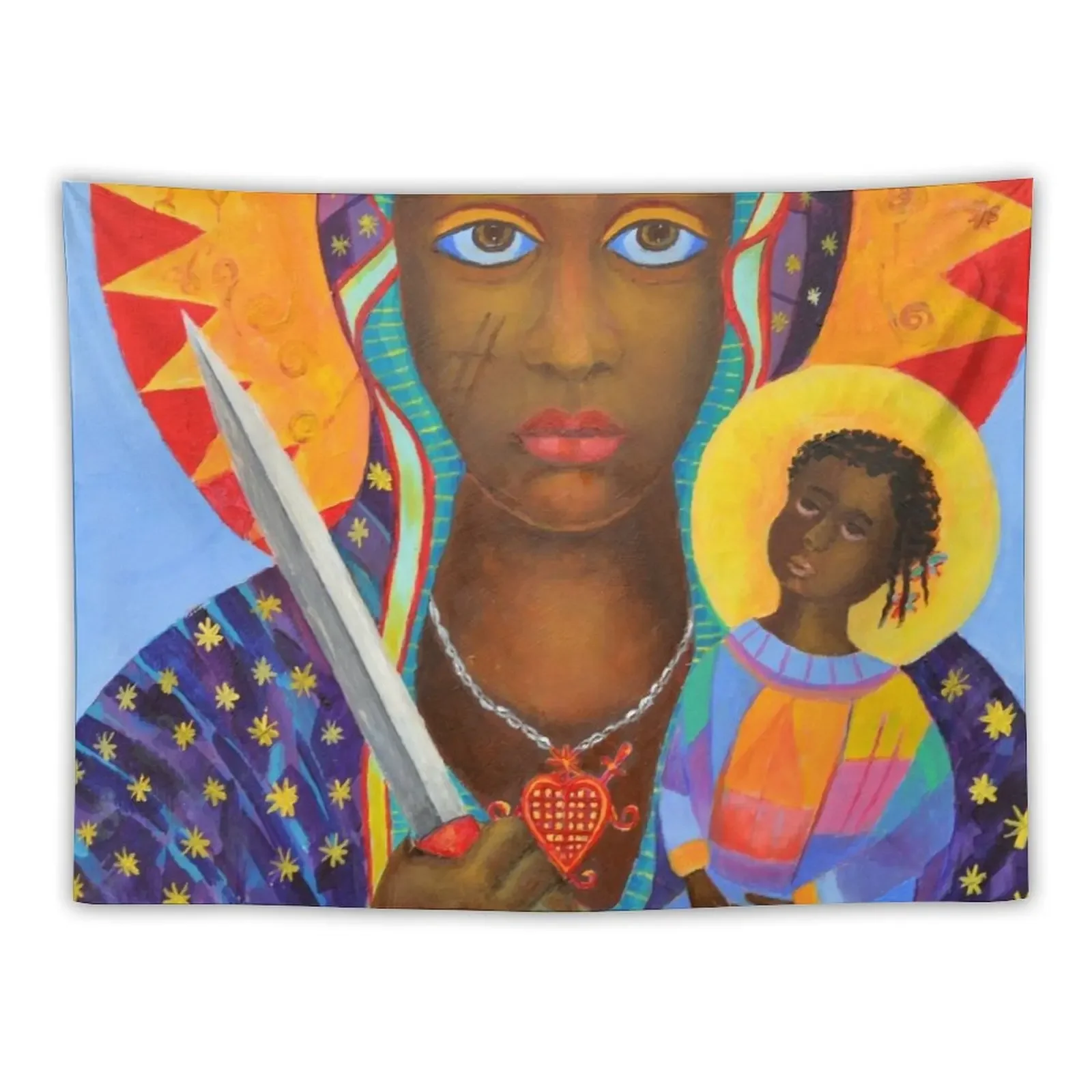 

Black Madonna Poland artwork Polish Madonna print Virgin Mary painting Our Lady Religious painting Tapestry Wall Art Tapestry