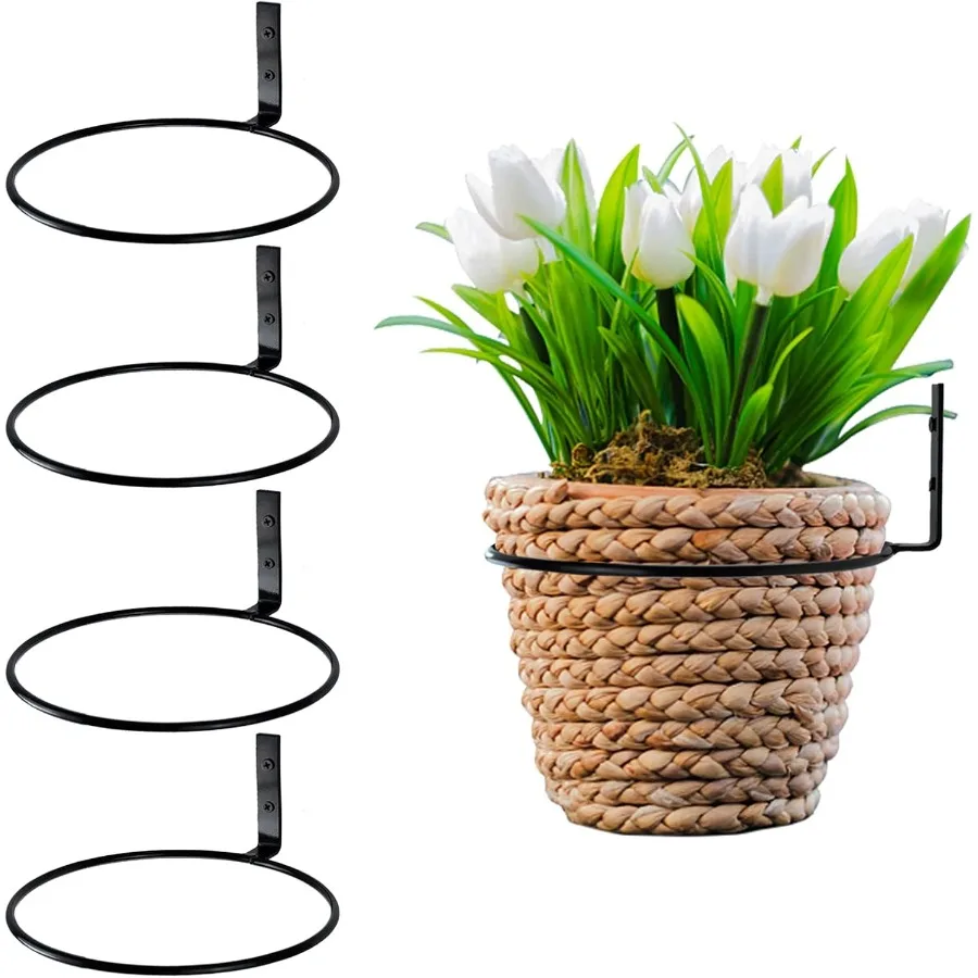 

8 inch Flower Pot Holder Ring Wall Mounted Set of 4 Heavy Duty Metal Wall Plant Holder Plant Hanging Bracket Hanger for Outdoor