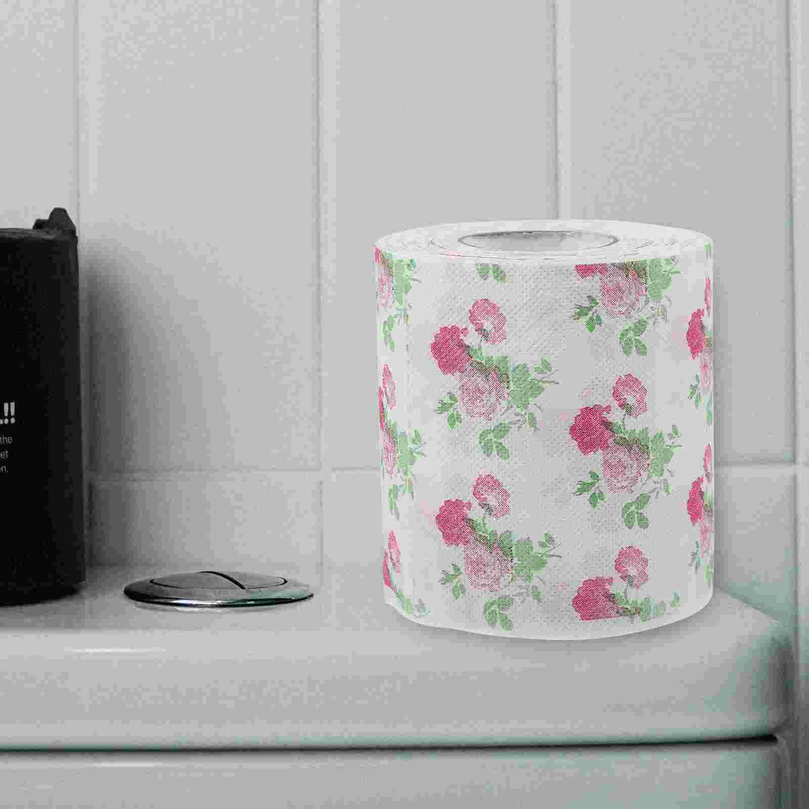 2 rollos de papel higiénico de colores, pañuelos estampados para baño, suministros decorativos, toalla