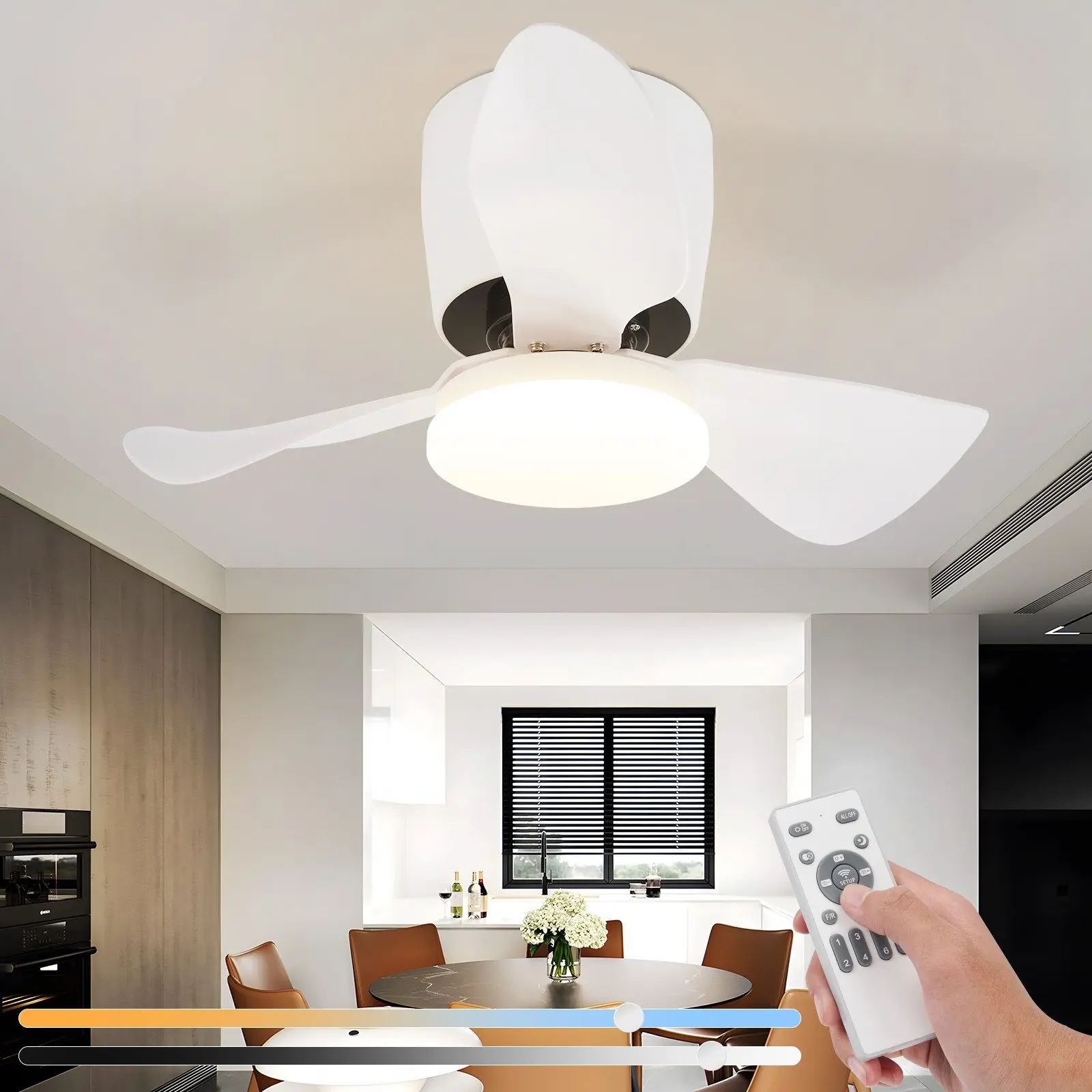 Ventilador de Techo de 3 Aspas Blanco Puro con Luz, 23W, 70cm, Control Remoto, Estilo Moderno – para Dormitorio y Sala de Estar