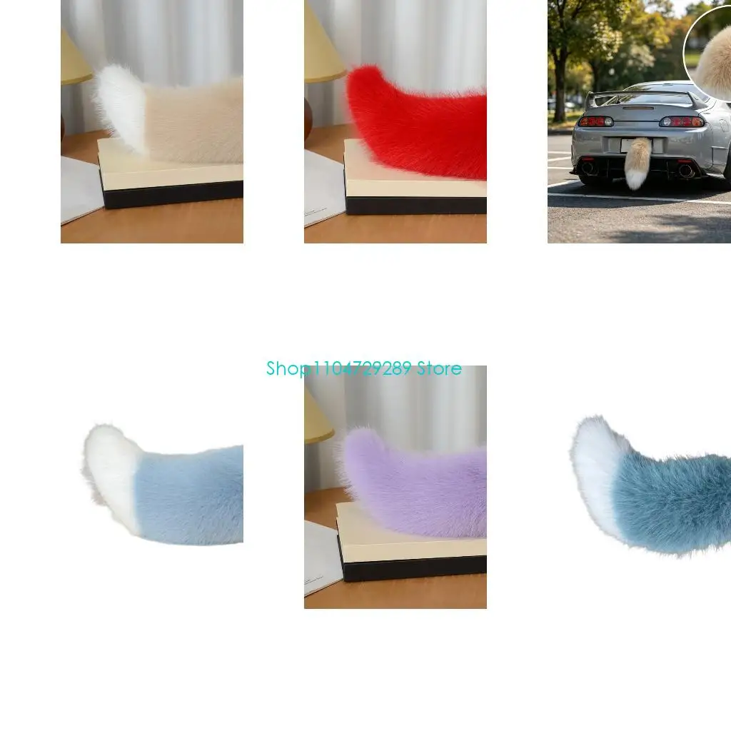 D8KE Interactive Wiggling Plush Tail Attachment with 3 Speed Settings No Drilling Needed Tail Auto Ornament for Vehicles