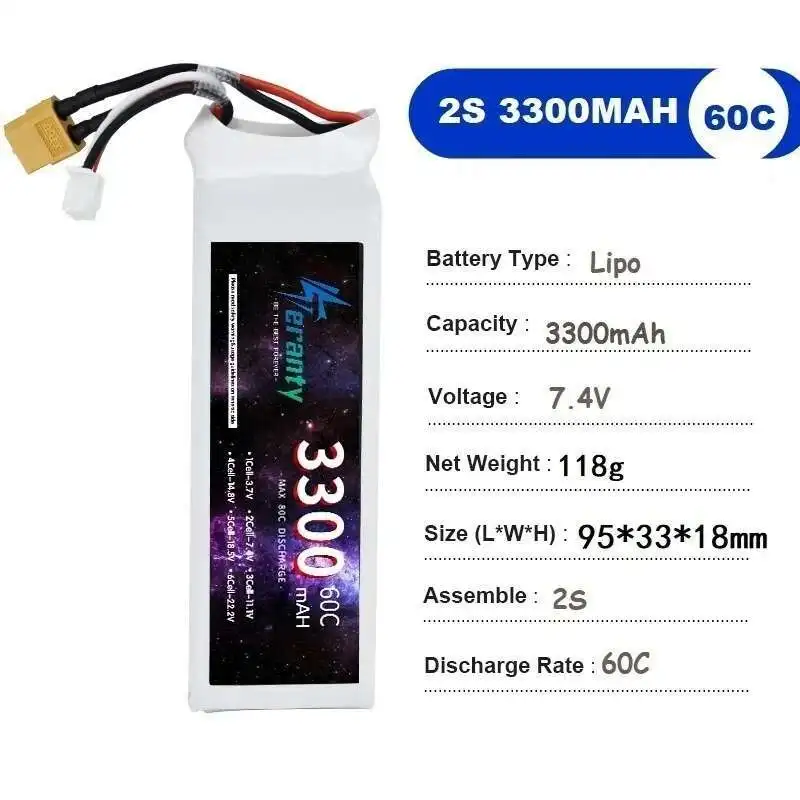 TERANTY 3300MAH 60C 7.4V 11.1V 14.8V 22.2V Lipo Battery For RC Car Drone Quadcopter Boat 2S 3S 4S 6S 2PCS Rechargeable Battery