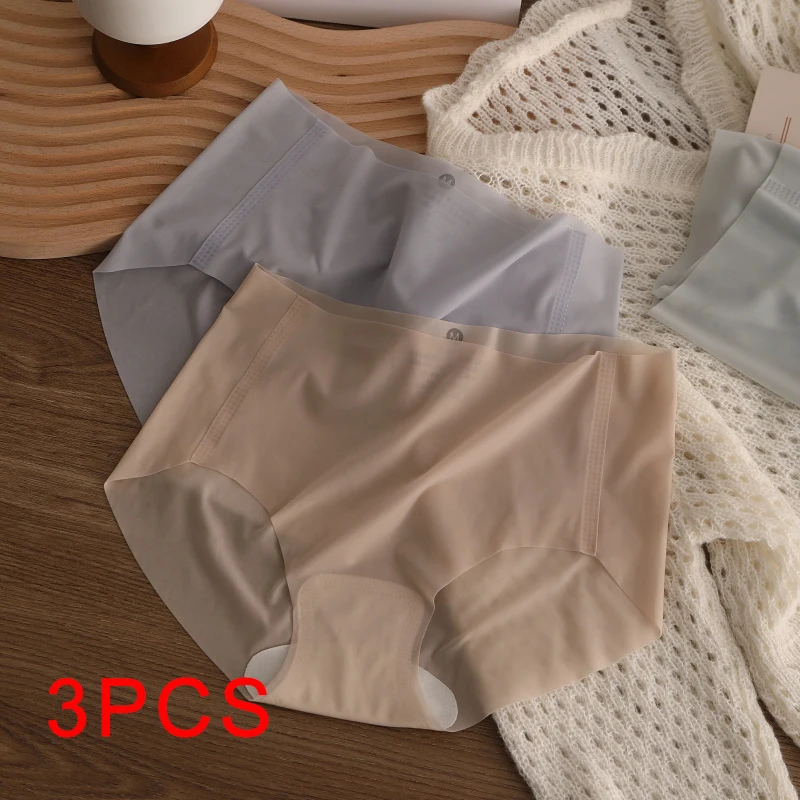 3PCS/set Women's Panties Ice Silk Facial Mask Pants Underpanties Briefs Mid-rise Sexy Lingerie Woman Underwear Female Intimates