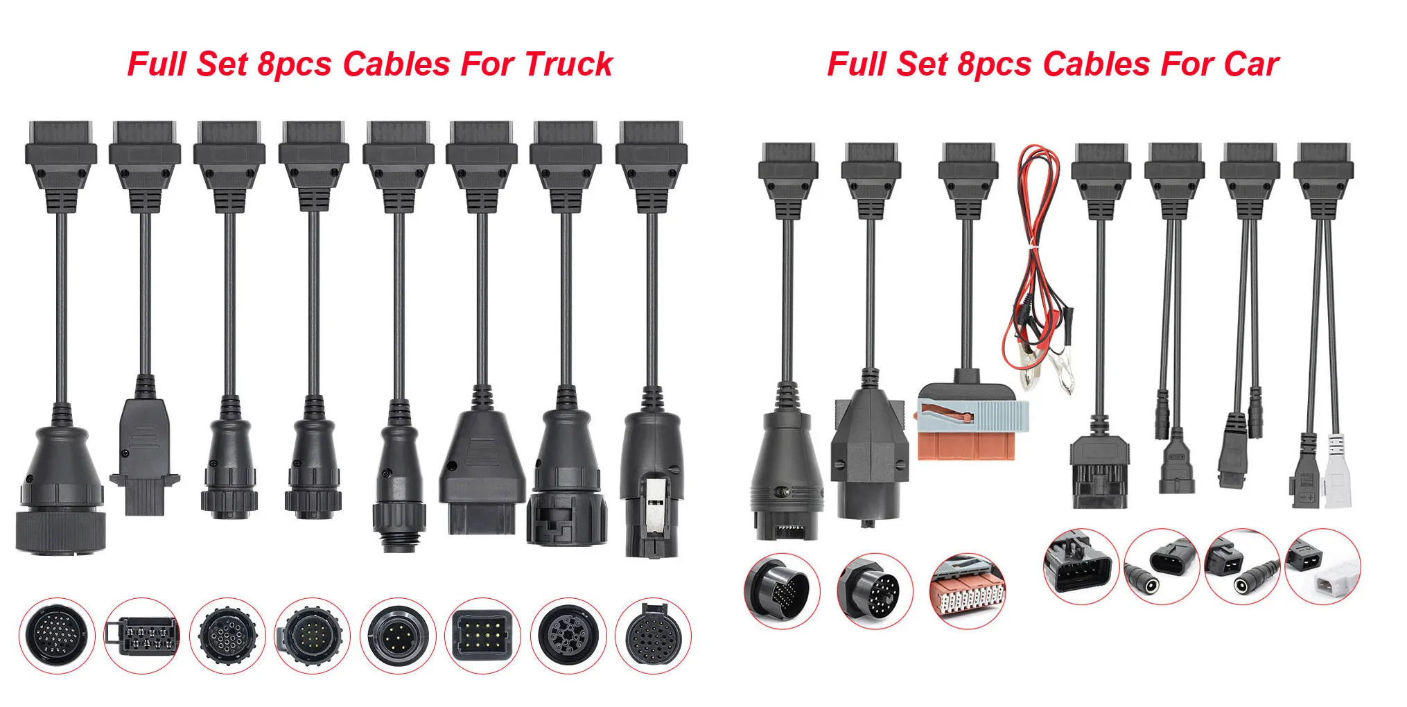 Full Set 8 PCS Car/Truck Cables For TCS PRO Diagnostic Connector Truck Cables  For AUTOCOM