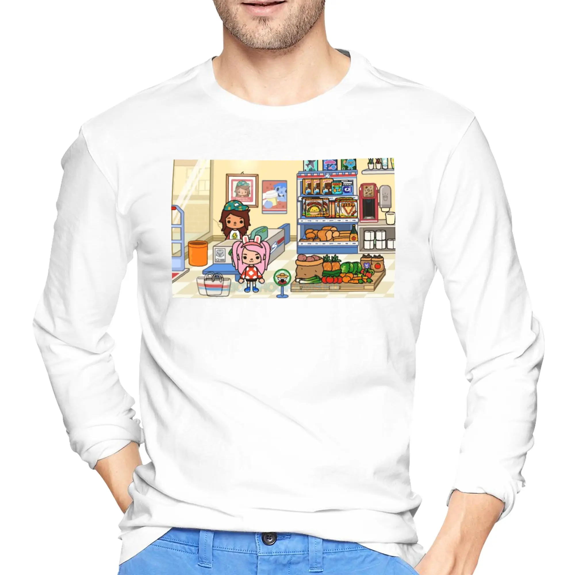 

Toca Life Box Toca Boca Cute Game Мужская футболка с длинными рукавами Дышащие футболки с круглым вырезом Весенние и осенние мужские топы