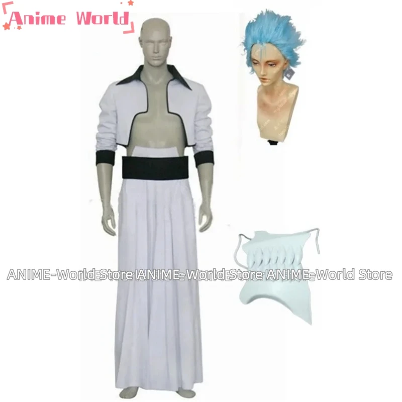 Anime Grimmjow Jaegerjaques Cosplay Costume Blue Wig White Jacket Outfit Mask Uniform Thousand-Year Blood War