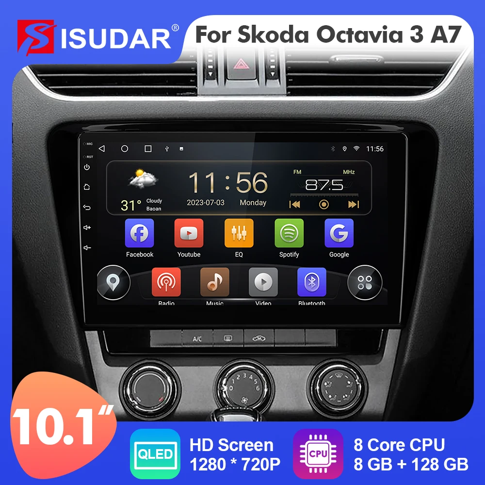 

Автомагнитола Isudar, 10,1 дюйма, Android 12, для Skoda Octavia 3 A7 2014-2017 Carplay, автомагнитола No 2din