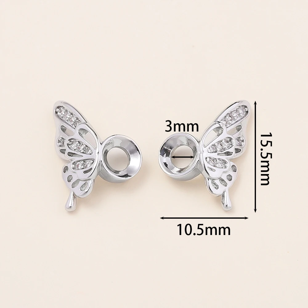 1 Uds. Cuentas espaciadoras de alas de mariposa chapadas en oro de 14/18K con circón para pulsera DIY, collar, accesorios para hacer joyas