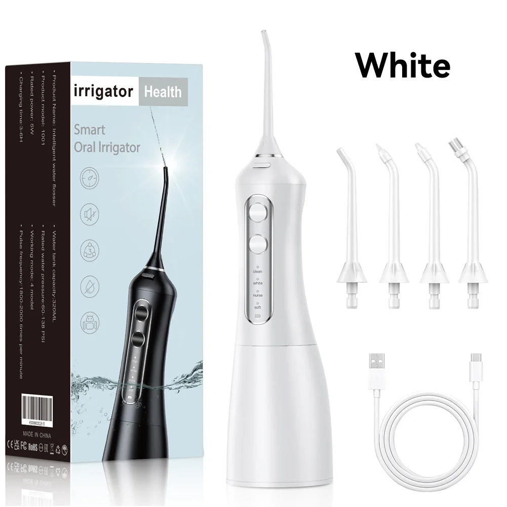 4 Cleaning Modes Oral Irrigator 320ml Black Portable Rechargeable Waterproof Dental Water Flosser Teeth Whitening Jet Floss