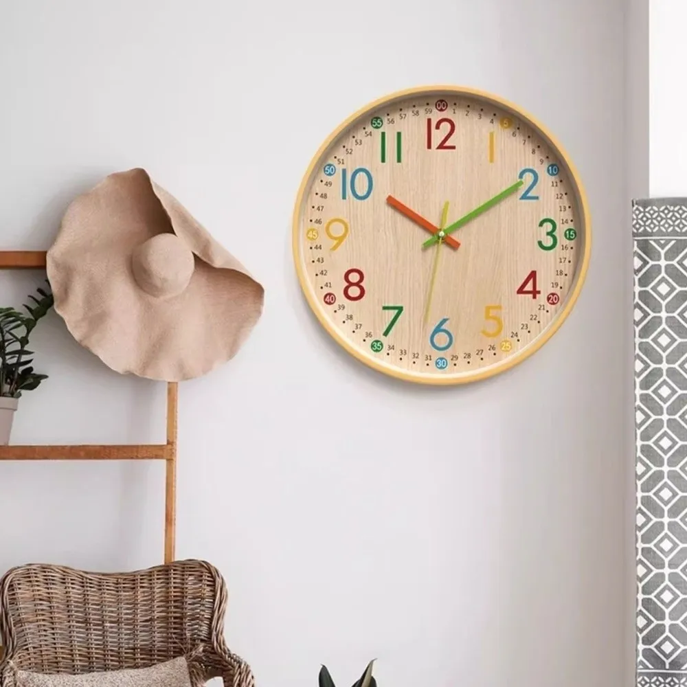 

Decorative 12 Inch Numeral Wall Clock Colorful Plastic Quartz Clock Non Ticking Silent Electronic Clock Bedroom Decor