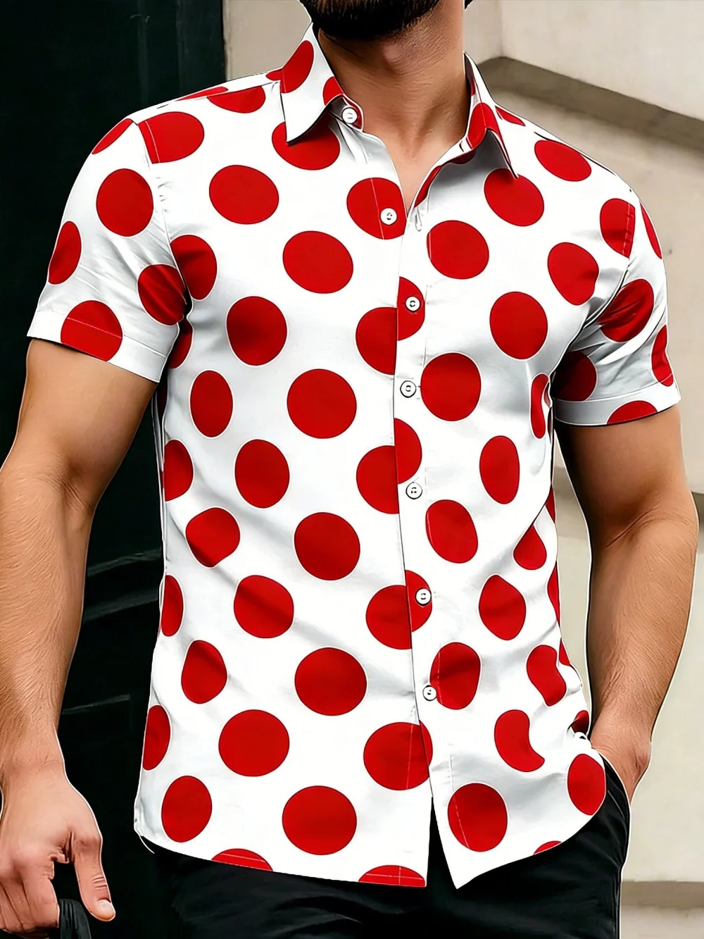 

Men's Summer Short Sleeve Button up Shirt Flip Collar Social Dot Printed Quick Dry Comfort Streetwear in 13 Colors 2026