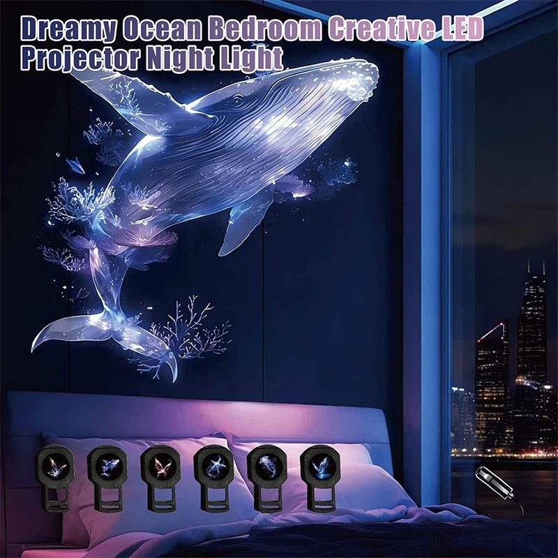 LED USB Projector Light 3/6pcs Projection Patterns- Adjustab