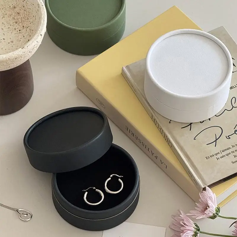 Runde Schmuckbox mit Fächern für Ohrringe, Papier-Schmuckbox, minimalistisch, für Festivals, tägliche Aufbewahrung zu Hause, Geschenkideen. – Detail 9