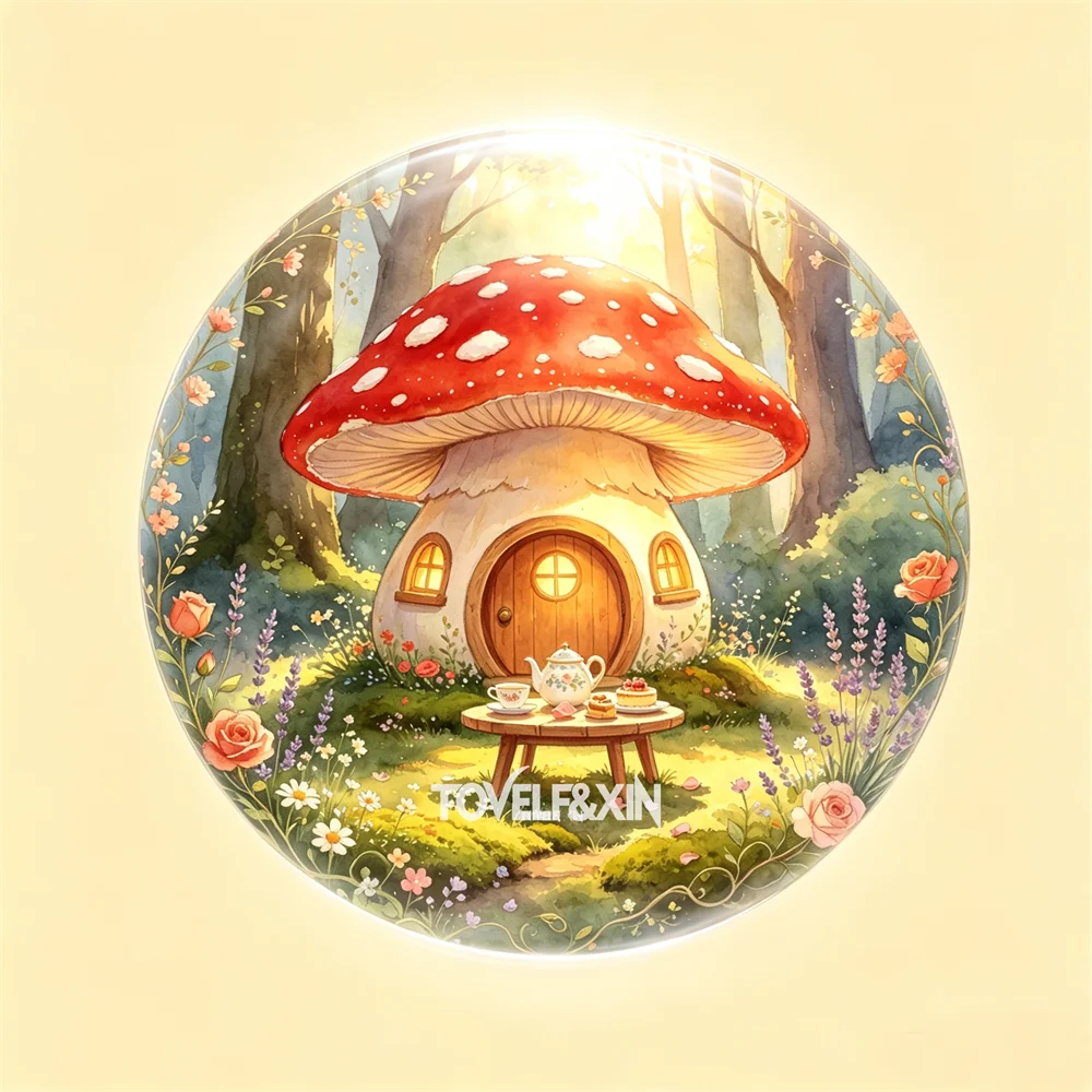 10pcs Fairy Mushroom House Glass Cabochons Vintage Cottagecore Fantasy Forest Watercolor DIY Jewelry Making Craft Supplies