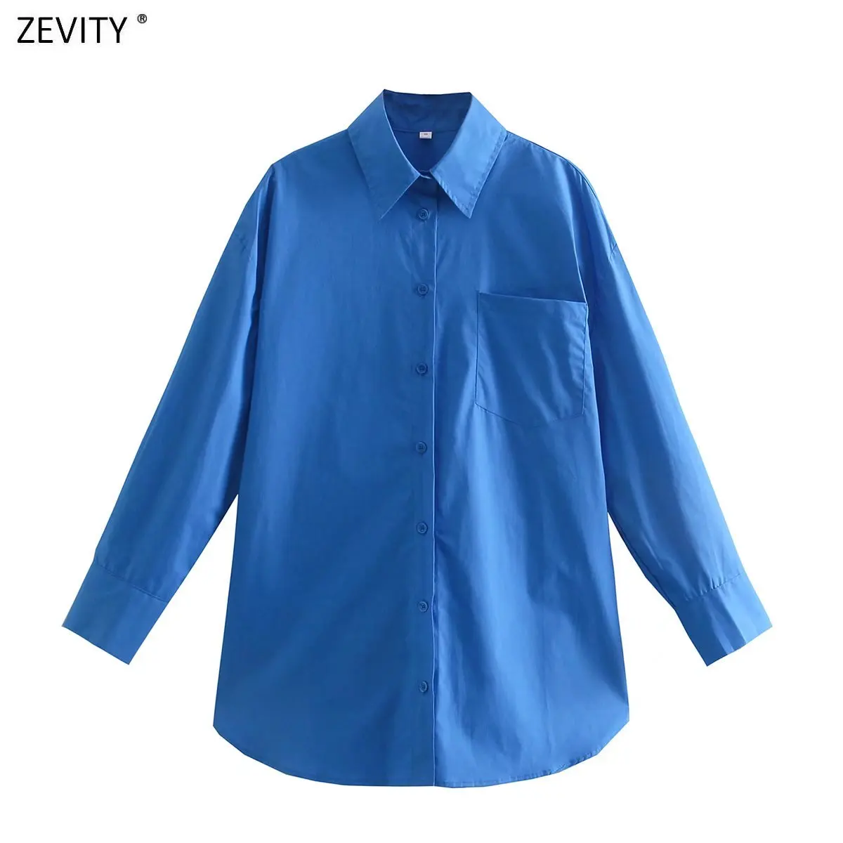 Zevity Vrouwen Fashion Snoep Kleuren Zakken Patch Losse Poplin Blouses Dames Lange Mouwen Zaken Shirts Blusas Chic Tops LS731