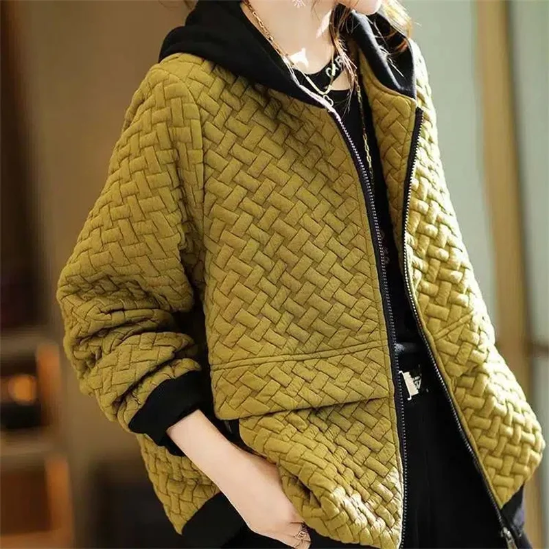 Hooded Casual Coat Women\'s High End Mother\'s Jacket Autumn And Winter New Korean Patchwork Outwear With Short Zipper Basic Coat