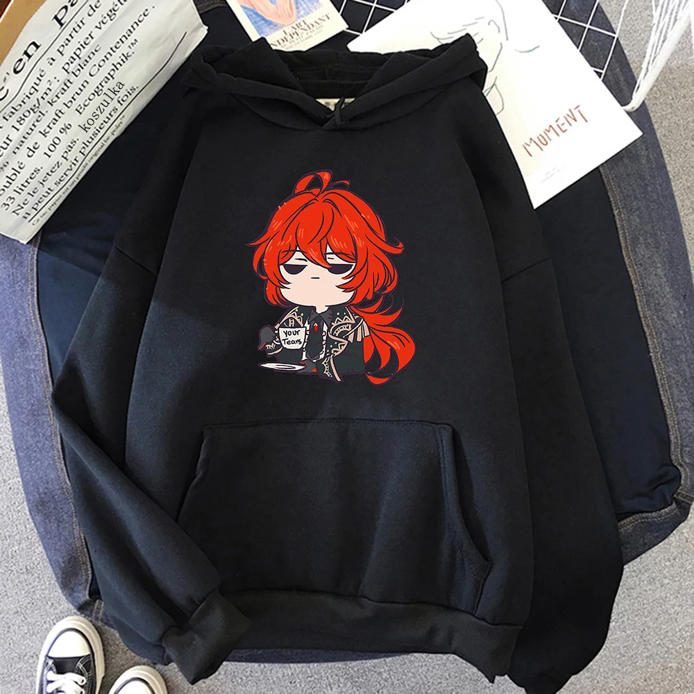 Funny Kawaii Cartoon Graphic Hoodies Genshin Impact Diluc Hoodie Women Streetwear Harajuku Hooded Sweatshirt Y2k Clothes Tops