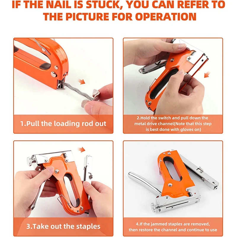 3-In-1 Stapler, +600 Nails For Wood, Handicrafts, Carpentry, Decorative DIY Orange Metal Tool