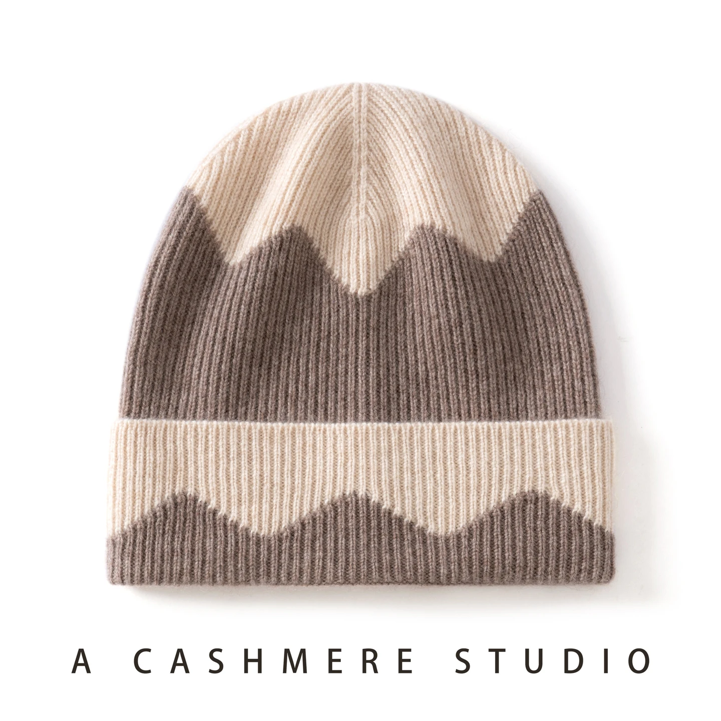 2025 New Knitted 100% Cashmere Beanie Hat Women High Quality Fashion Wave Knit Hat Warm Winter Hat Solid Casual Cap for Women