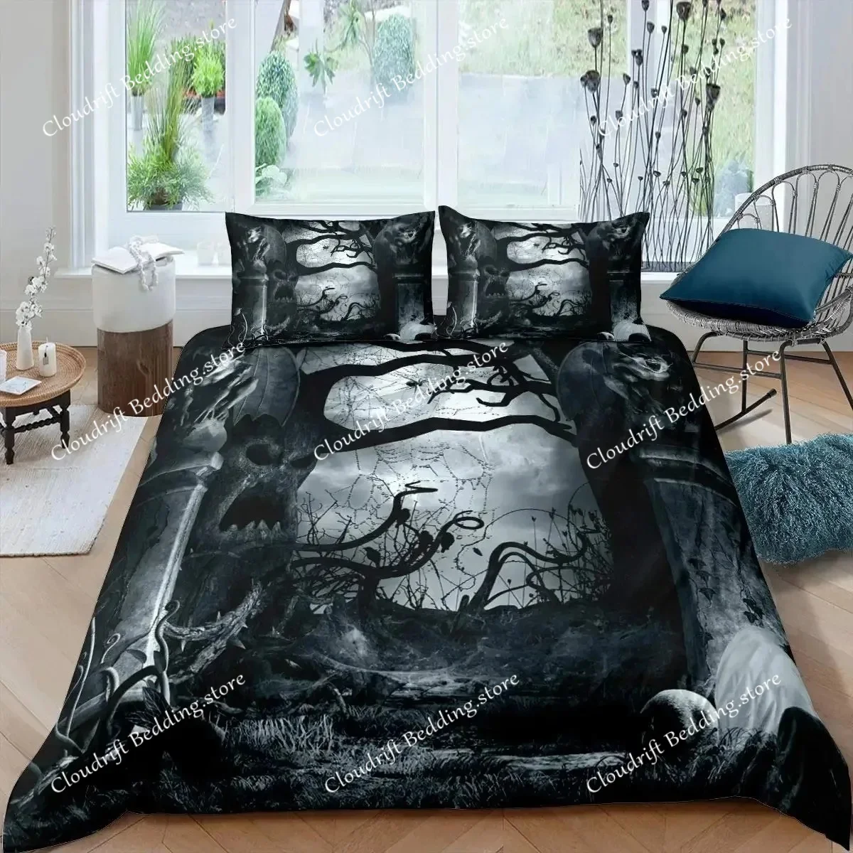 

Halloween Tree Horror Theme Gothic Spooky Bedding Set Boys Girls Twin Queen Size Duvet Cover Pillowcase Bed Kids Adult