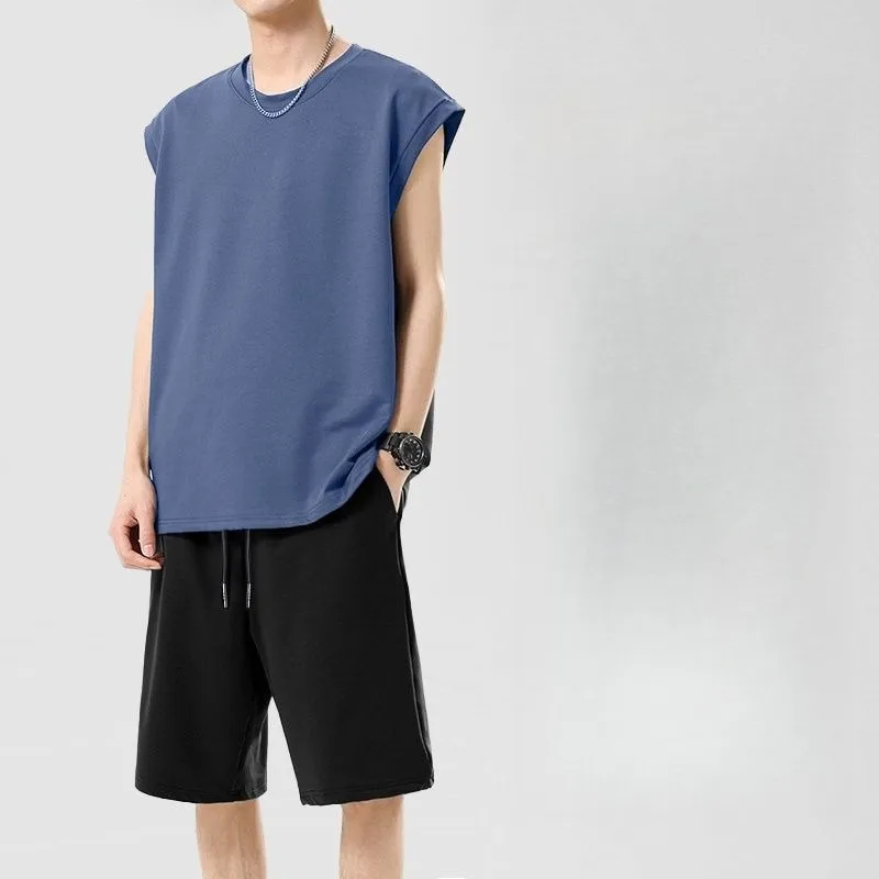 

Men's Quick Dry Bamboo Fiber Sportswear Set Summer Running Workout Clothing Breathable Lightweight Ice Silk Vest Shorts Combo