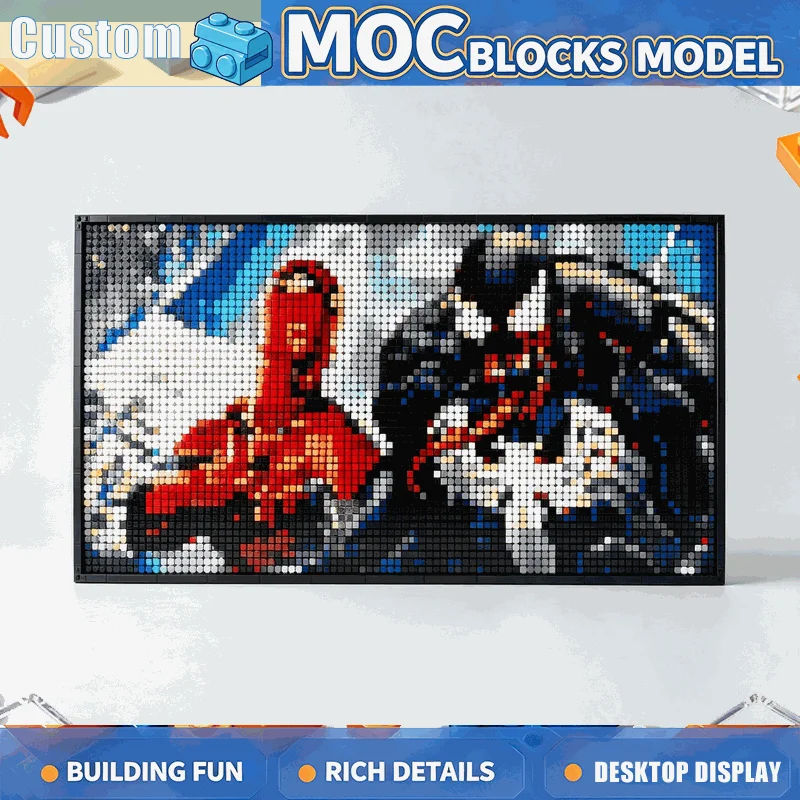 4909PCS Red Masked Hero And Dark Alien Pixel Art Building Blocks Wall Portrait Mosaic Model DIY Assembly Display Collection Gift