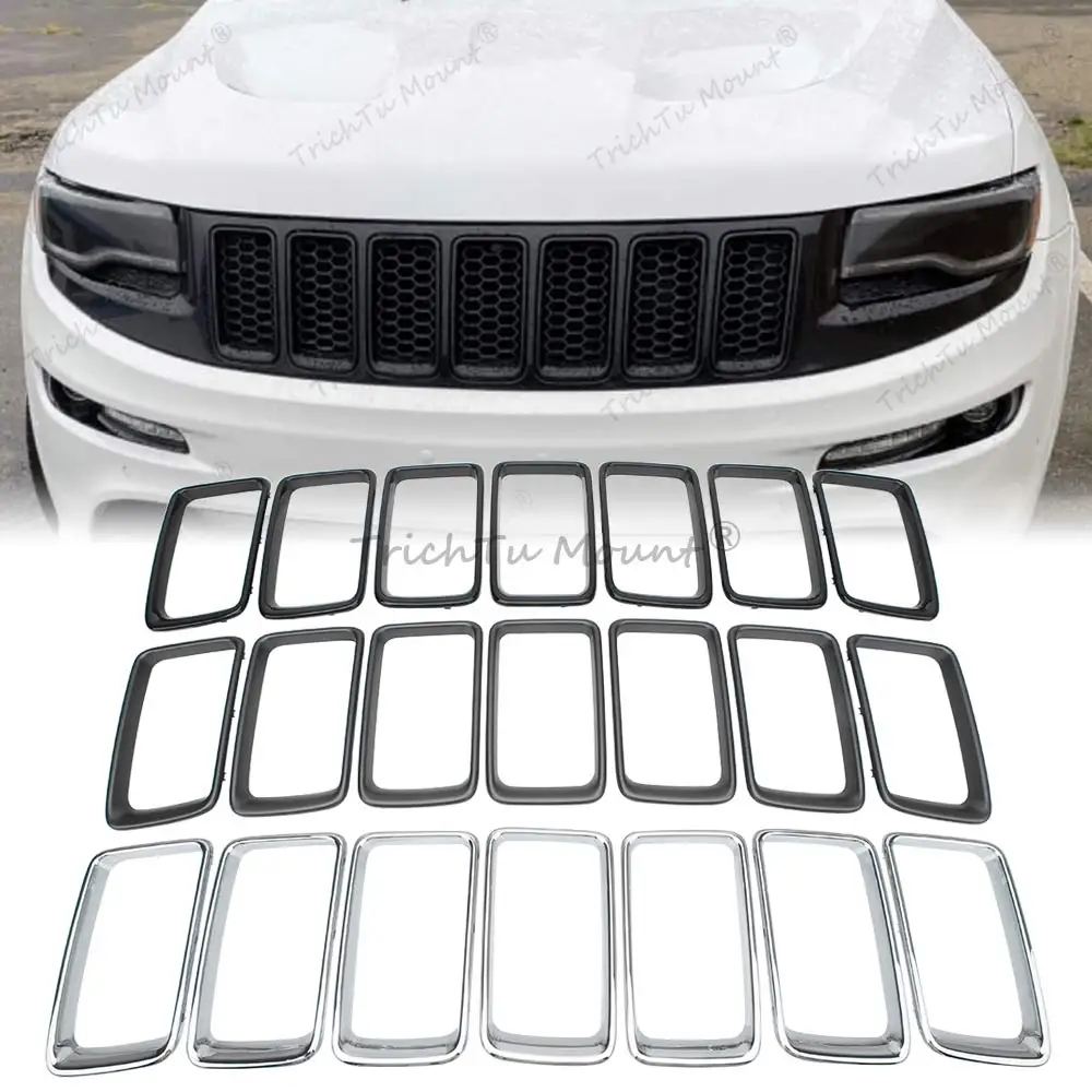 1 Set Front Grille Trim Front Grille Insert Cover Kit Compatible With Jeep Grand Cherokee Suv 2014-2016 Abs Black/Chrome/Gray