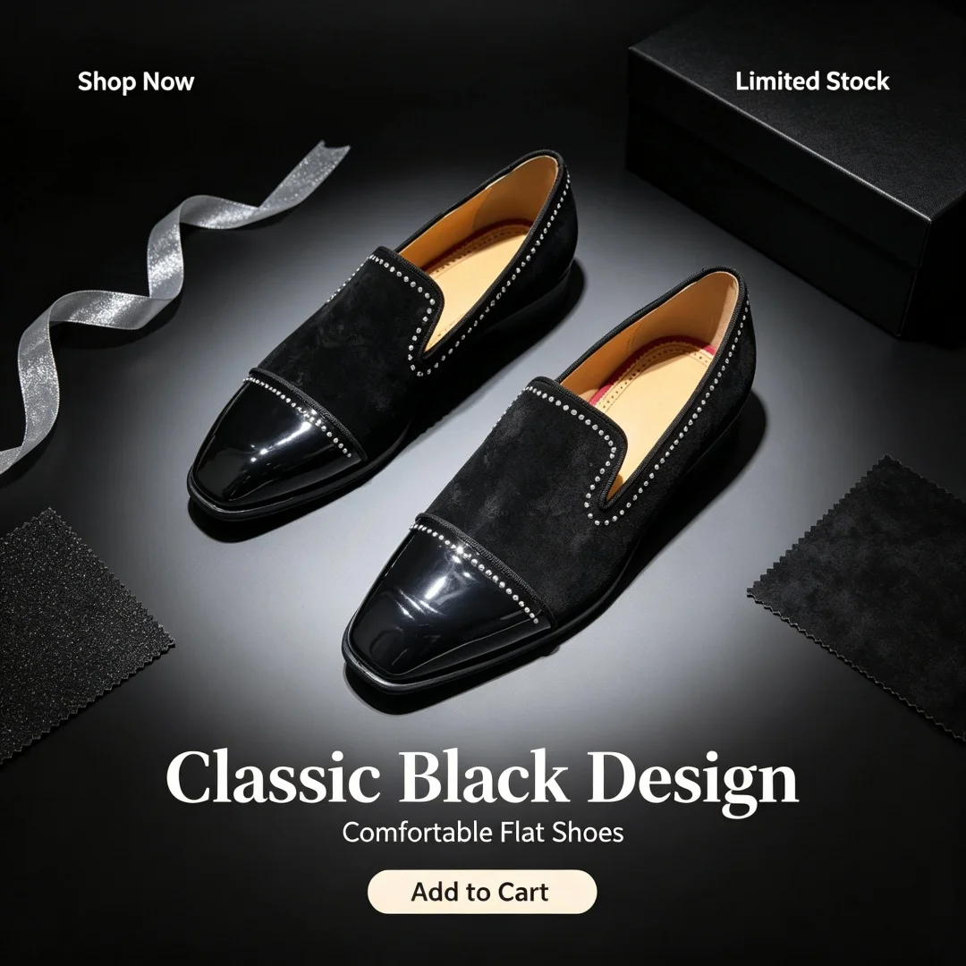 Rhinestones Sewing Decorate Black Patent Leather Shoes For Men 40-50 Large Size Square Toe Flannel Red Sole Flats Tacones Male