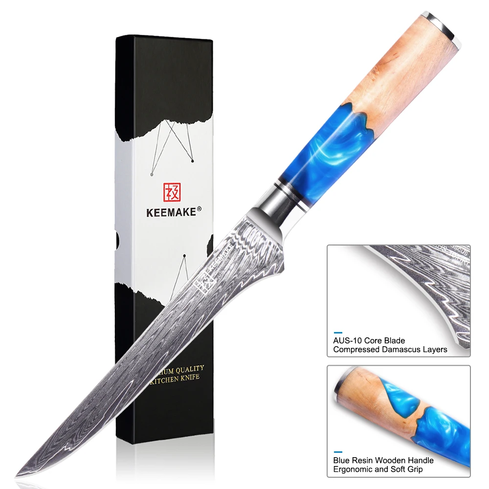 

KEEMAKE Fishing Fillet 6''INCH Boning Damascus Steel Blade Knife Splitting Carving Bone Fish Chef Home Restaurant Pro Use Tools