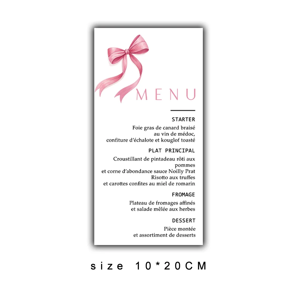 50PCS Pink Bow Menu…
