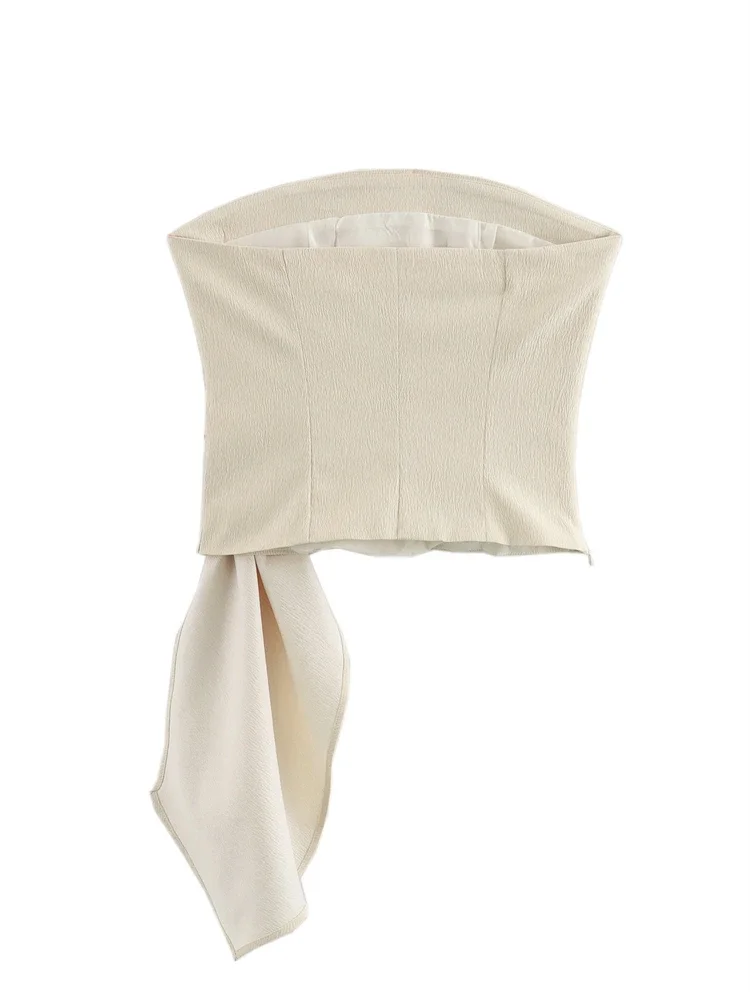 سترة نسائية مثيرة غير متماثلة بدون حمالات قابلة للطي بدون أكتاف بدون أكمام سترة نسائية موضة صيف 2024 ملابس خروج نسائية