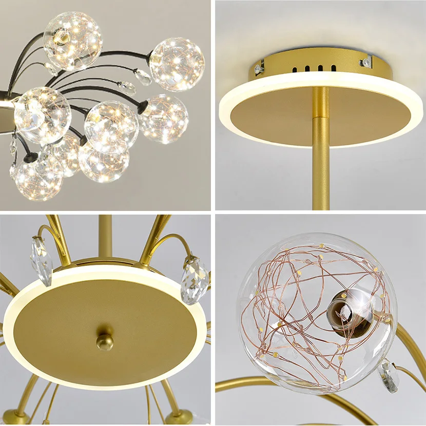 Imagem -06 - Sandyha-led Glass Ball Chandelier Lâmpada do Teto Preto Ouro Ferro Branch Clear Star Little Living Sala de Jantar Quarto Luzes Luxo