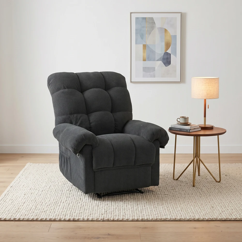Manual Recliner Chair Overstuffed Fabric Armchair Ergonomic Lounge Chair Padded Footrest Reading Chair Living Room Home Theater Single Sofa Seating Furniture